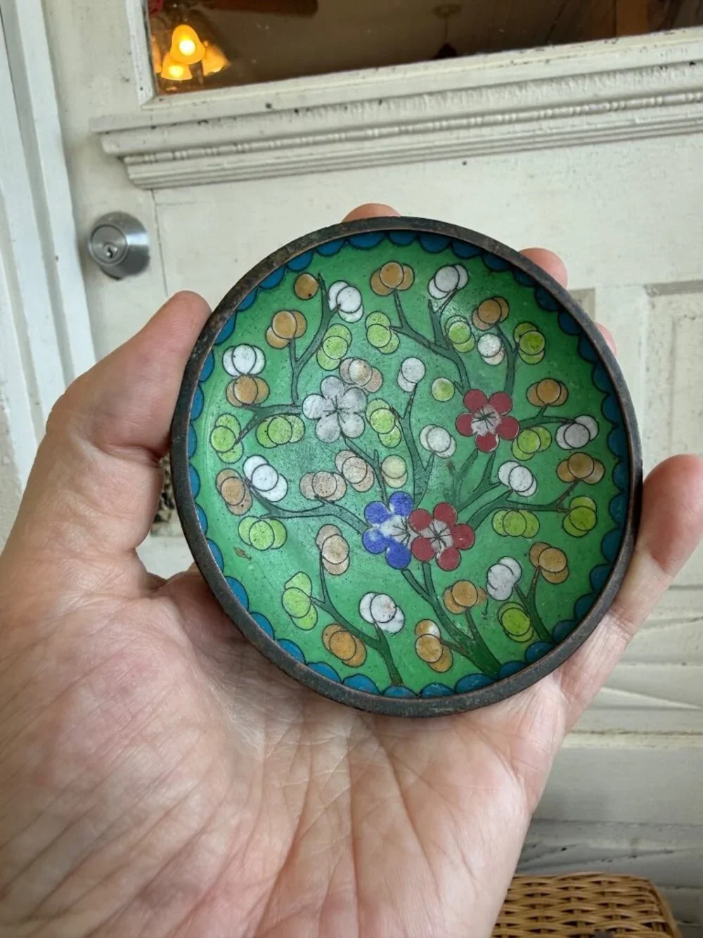 Vintage 30's Chinese Cloisonne Enamel set of 3 Trinket Dishes Floral